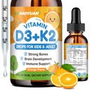 Vitamin D3 K2 Drops for Kids Liquid Supplement with Calcium, Omega 3, Zinc, Vitamin D3 K2 for Calcium Absorption Healthy Bones, Brain Development & Immune System, Non-GMO, Vegan, Orange Flavor 2 Fl Oz