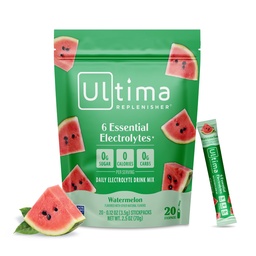 Ultima Replenisher Daily Electrolyte Powder – Watermelon, 20 Stickpacks – Zero Sugar Hydration Packets with 6 Electrolytes and Minerals – Sugar Free, Plant Based & Keto Friendly Drink Mix