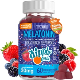 Dippin' Dots Extra Strength Melatonin 20mg Gummies for Adults - Melatonin Gummies with 20mg per Serving - Vegan Friendly Nighttime Sleep Supplement - Made with Natural Colors & Flavors (60 Count)
