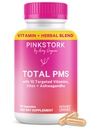 Pink Stork PMS Supplement for Women - Vitex, Ashwagandha, Maca Root & 10 Vitamins & Minerals to Support Hormone Balance, Mood, Bloating, Period Regularity - 60 Capsules