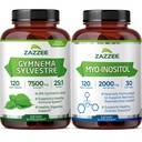 Zazzee Inositol and Organic Gymnema Sylvestre Extract Capsules | Pure Inositol Capsules Plus Gymnema Sylvestre Supplement | GlucoBalance Support Bundle