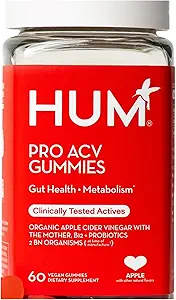 HUM Pro Apple Cider Vinegar Gummies met Probiotica voor de spijsvertering gezondheid & Gut Health,100% Biologische Apple Cider Vinegar met Moeder Gummy Vitaminen, Vitamine B12 voor energie-ondersteuning, 60 ACV Gummies