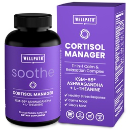 WellPath Cortisol Manager for Women with KSM-66 Ashwagandha, L-Theanine & Magnesium Glycinate - Stress, Sleep & Calm Focus Cortisol Supplement for Women - 11-in-1 Adaptogen Blend, Vegan, 60 Ct