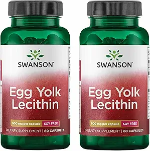 Swanson Egg Yolk Lecithine - Soutien de la santé cardiovasculaire et cognitive - Supplément sans soja peut soutenir la santé cérébrale - (60 capsules) (2 pack)