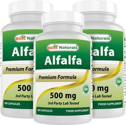 Best Naturals Alfalfa Green Super Food 500 mg 180 Capsules (180 Count (Pack of 3))