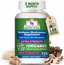 Daily Vitality Organic Mushroom Supplement Capsules - 1,500mg Non-GMO Wellness Mushroom Complex 40% Beta-Glucans -Turkey Tail, Reishi, Cordyceps, Chaga Extract for Brain & Immune Support 120 Capsules