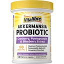 Vitalibre Akkermansia Probiotics 100 Billion TFU, Pasteurized Akkermansia Muciniphila, w/Cranberry, Blueberry & Pomegranate, Digestive & Immune Health, Leaky Gut, GLP-1 Supplement, 30 Vegan Capsules