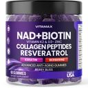 NAD+, Resveratrol, Berberine, & Biotin Anti-Aging Gummy - Hair, Skin, Nails & Joint Supplement - Collageen Peptides, Keratine, Zink, Vitamine K2 & D3 Gummies - Regeneration- Non-GMO - Made in USA 60 Count