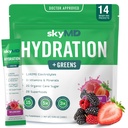 skyMD Hydration + Greens | Electrolytes Powder Packets | Low Sugar, 15 Calories | 12 Vitamins & Minerals, Sodium | 28 Superfoods for Gut Health | Wild Berry | 14 Sticks