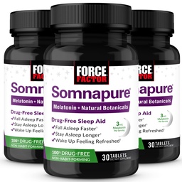 Force Factor Somnapure, 3-Pack, Sleep Support for Adults for Occasional Sleeplessness with Melatonin & Valerian, Non-Habit-Forming Sleeping Pills, Fall Asleep Faster, Wake Up Refreshed, 90 Tablets