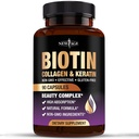 NIEUW AGE Biotin Collageen Keratine Hyaluronzuur - 50.000mcg Haargroei Vitaminen voor mannen en vrouwen, Nagels, Haar, Huid Vitaminen en DHT Blocker met Vitamine E Foliumzuur Pompoen Zaad MSM - 90 Tel.