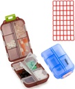 Pill Case (2 Pack) - Portable Small Supplements Tablet Container Box met 10 Compartiments - Medicine Vitamin Organizer Dispenser Holder Opslag voor Travel Trip Pocket Purse(Blue+Chocolaat)