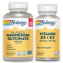 SOLARAY Magnesium Glycinate and Vitamin D3 K2 Bundle - High Absorption Chelated Magnesium Bisglycinate and 5000 IU Vitamin D - 120 VegCaps (30 Servings) of Magnesium, 60 VegCaps (60 Servings) of D3 K2