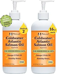 Natural Dog Company Coldwater Atlantic Salmon for Dogs 2 Pack -16oz - Senior Dog Fish Oil Supplement with Omega 3, Easy to Digest, Joint Support, for Multi Dog Famillies, Large Rash Dogs