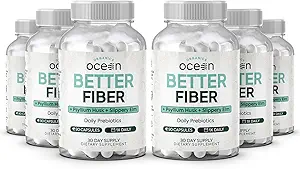 Organics Ocean Better Fiber - Daily Fiber Supplement - Softten Stool voor moeiteloze Bowel bewegingen - met Psyllium Hulk en Slippery Elm - 6 flessen