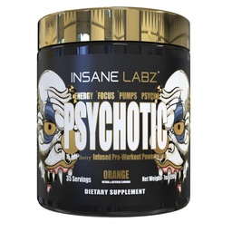 Insane Labz Psychotic Gold, High Stimulant Pre Workout Powder, Extreme Lasting Energy Focus, Pompen en Endurance met Beta Alanine, DMAE Bitrate, NO Booster (35 Servings, Orange)