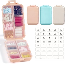 3 Pack, 14 GRIDS Travel Pill Organizer Box met Labels - Reizen Medicine Case Kit - Pocket Daily Pharmacy Container - Reismedicijnhouder Dispenser voor Visolie Vitamine Supplement Opslag