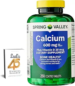 Spring Valley Calcium 600 mg Plus Vitamine D3, 250 gecoate tabletten. Bone Health Support Supplement. 800 IE vitamine D per tabletbundel met 45 diabetes gedecodeerd