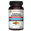 Pure Nutrition Triple Ginseng - une combinaison unique et efficace de Ginseng rouge, Ginseng américain et Ginseng sibérien. 790mg par gélule