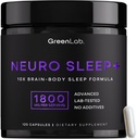 Green Lab® Neuro Sleep+ 10x Neuro-Body Sleep Aid Formula with GABA, L-Theanine, Ashwagandha, Melatonin and Magnesium | Sleep Supplement for Relaxation and Night Recovery - 120 Capsules
