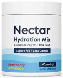 Poudre d'électrolytes sans sucre de nectar - Fruits organiques Pas de sucre ou de calories - Poudre d'hydratation pour le soulagement et la réhydratation - Keto et Paléo (Lémonade Strawberry 40)