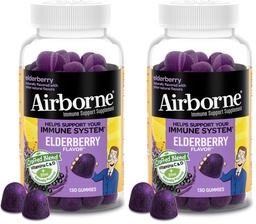Airborne Elderberry + Zinc & Vitamin C Gummies for Adults,Immune Support with Antioxidants Vitamins C,D & E,Elderberry Flavor,130 Count (Pack of 2)