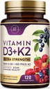 Vitamin D3 K2 - 5000 iu Vitamin D3 Per Serving Vitamin K2 (MK-7) Complex for Immune Support - Natural Bone, Teeth & Muscle Health Support - Berry Chewable, Gluten Free, Bottled in USA - 120 Tablets