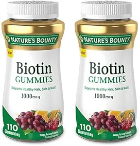 Biotine Bounty de la nature, supplément de vitamine, soutient les cheveux sains, la peau et les ongles, Gommies aromatisées de fruits, 1000 mcg, 110 comte (paquet de 2)