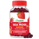 Lifeable Irish Sea Moss Gummies Supplement for Men and Women, Thyroid Support with Bladderwrack, Burdock Root and Ashwagandha, Berry Flavor, Vegan, Gluten Free, 60 Count
