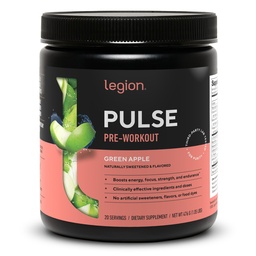 LEGION Pulse Pre Workout - All Natural Nitric Oxide Preworkout Drink to Boost Energy, Creatine Free, Naturally Sweetened, Beta Alanine, Citrulline, Alpha GPC (Green Apple)