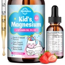 Kids Magnesium Glycinate Liquid Drops with Omega-3, Ashwagandha, Vitamin B6, D3, K2, Calcium & Chamomile - Magnesium Drops for Kids Sleep, Calm, Focus, Brain & Mood - Strawberry Flavor