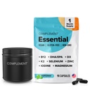 Complement Vegan Multivitaminen voor vrouwen & mannen- Omega 3 DHA+EPA, Vitamine B12, Vitamine D3 K2, Zink, Selenium, Magnesium, Jodium Supplement- Immune Support- 90 Telling, Inclusief Jar