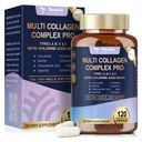 18-in-1 Collageen Pro met Hyaluronzuur, keratine, biotine, VIT A & E voor huid, haar, nagels, Joint & Beauty - Multi Collageen Peptides Capsules met type I II III V & X voor vrouwen & mannen - 120 caps