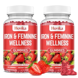 Iron for Women Gummies, 40mg Iron Supplement Anemia with multivitamin for Women, Zinc, Selenium, Iodine - for Iron Deficiency - Natural Hormonal Support for PMS, Strawberry Flavour, 2 Pack