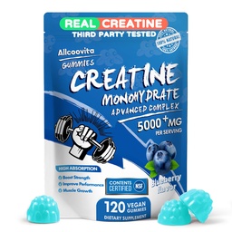Complexe Gommies Monohydrates de Créatine pour hommes et femmes - 120 Gommies Formule avancée, L-Taurine + Vitamine B12 pour la force musculaire, constructeur musculaire, boost énergétique, supplément pré-entraînement -Blueberry