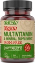DEVA Veganistisch multivitamine- en mineraalsupplement, vitamine C, D2, E & B-complex, biotine, 90 kleine tabletten