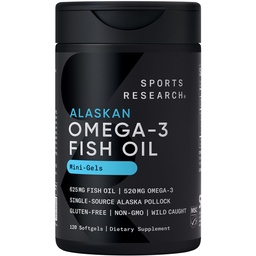 Sportonderzoek Visolie Mini-Softgels - Eenvoudig doorslikken Omega-3 Vetzuren van Wild Caught Alaska Pollock - 625mg, 120 Softgels