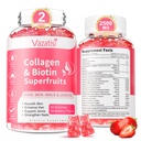 2 Pack Sugar Free Collageen Gummies voor vrouwen Mannen, Multi Collageen Peptides Gummies Type I II III V X met Biotin Vitamine A B C D E voor haarhuid Nagels, Aardbei smaak, 120 Tellen