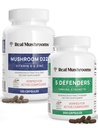 Real Mushrooms Vitamin D2, Zinc (120ct) and 5 Defenders (200ct) Bundle - with Turkey Tail, Shiitake, Reishi, Chaga, Maitake - Natural Immune Strength Supplement - Vegan, Gluten Free, Non-GMO