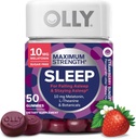 OLLY Max Strength Sleep Gummy, 10mg Melatonin, L-Theanine, Chamomile, Lemon Balm, Sugar Free, Vegetarian Sleep Aid, Strawberry - 50 Count (Pack of 12)