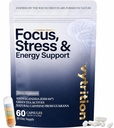 Focus, Brain & Energy Supplement, 60 Count — Green Tea L-Theanine 200mg + Natural Caffeine 100mg — Calm Focus, Mental Clarity, No-Crash Energy — Vegan, Methylated B-Vitamins, Lab-Tested