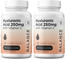 Pure Hyaluronzuur supplement 250mg met vitamine C 50mg, 120 Vegan Capsules - huidhydratatie voor natuurlijke gloed, haar, nagels, bot & Joint Health Formula