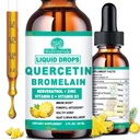 quercetine met bromelaïne vloeibare druppels, 4X sterker dan capsules & pillen, 7-in-1 biologisch zink quercetine 1000mg met bromelaïne 500mg vitamine C D3 Immuun Ondersteuning voor respiratoire gezondheid & antioxidant