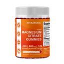 Citrate de magnésium vitamatique Gommies 600mg par portion - 240 Gommies végétaliens - Arôme de framboise naturelle - Supplément de magnésium à haute absorption - Soutient la santé des nerfs, des os et des muscles