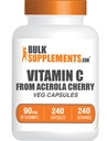 BulkSupplements.com Vitamine C de Acerola Cerise Capsules - Acerola Cerise Supplément Vitamine C - Sans gluten, 1 Capsule par portion, 240 Capsules de légumes (paquet de 1)