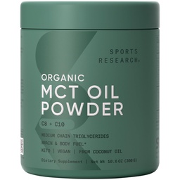 Sportonderzoek Biologische MCT-oliepoeder - Keto & Vegan MCT's C8, C10 van kokosnoten - Vetzuur en lichaamsbrandstof, non-GMO en glutenvrij - ongearomatiseerd, perfect in koffie, thee en eiwitshakes - 10.6 oz
