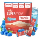Nello Superfocus – Nootropic Focus Drink Mix for Productivity, L-Theanine, Rhodiola Rosea, Alpha-GPC, Lion’s Mane, Tyrosine, Sugar-Free Packets (20 Servings,(No Caffeine), Blue Raspberry)