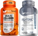 Herbtonics Multi Collagen Gummies Type 1,2,3,5 & 10 with Biotin for Hair Growth, Skin, Nails - Foli-Tonic DHT Blocker & Hair Loss Supplement | Hair Thinning Treatment & Promotes Healthy Thicker Hair