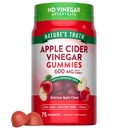 Nature's Truth Apple Cider Vinegar Gummies de 600 mg de cidre de pomme 75 Gummies de pomme Saveur de pomme, végétalien, sans OGM, supplément sans gluten
