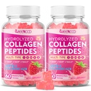 MEENCCD 2 Pack Hydrolyzed Collagen Peptides Gummies for Women & Men, Multi-Collagen Type I,II,III,V,X with Biotin, Hyaluronic Acid, Zinc, Vitamin C, E - Skin, Hair, Nails, Raspberry Flavor, 120 Count